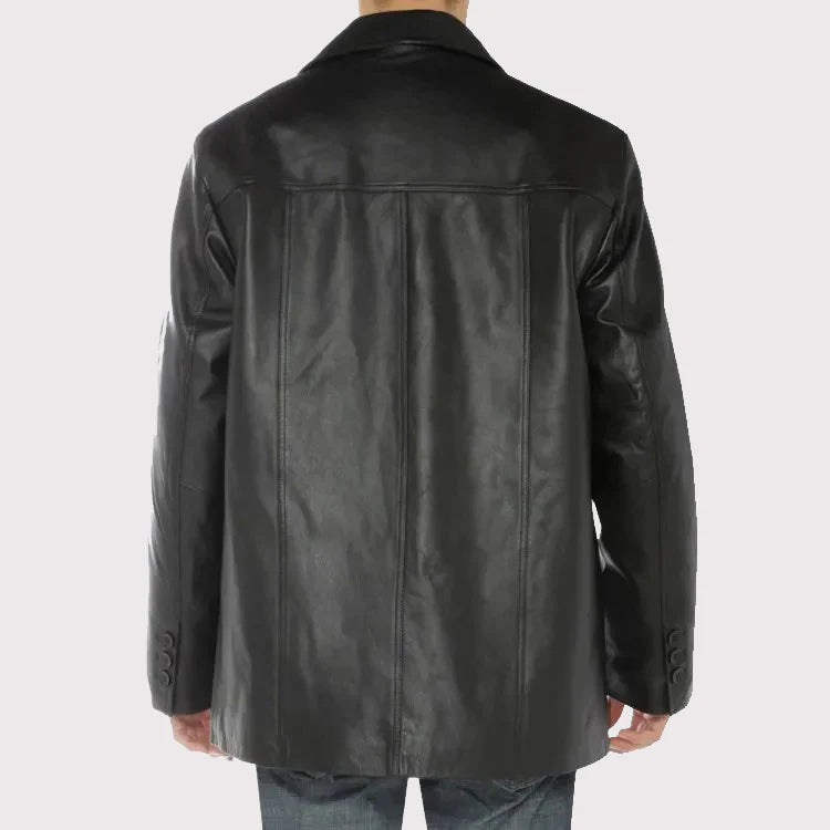 Men’s Black Lambskin Leather Overcoat Blazer – Soft & Sophisticated