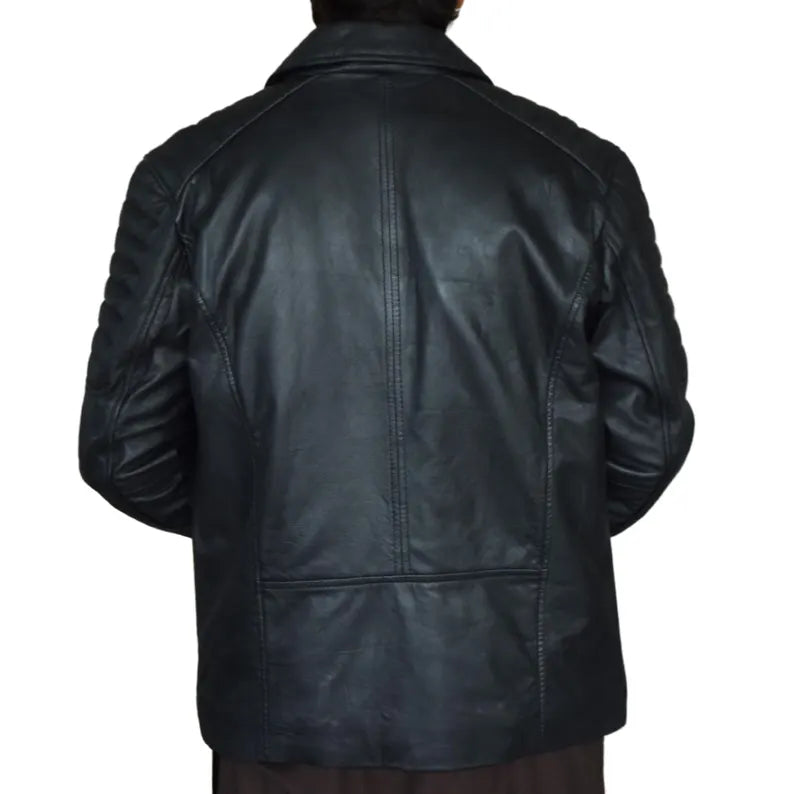 Men’s Black Genuine Leather Biker Jacket – Premium Design with YKK Zippers