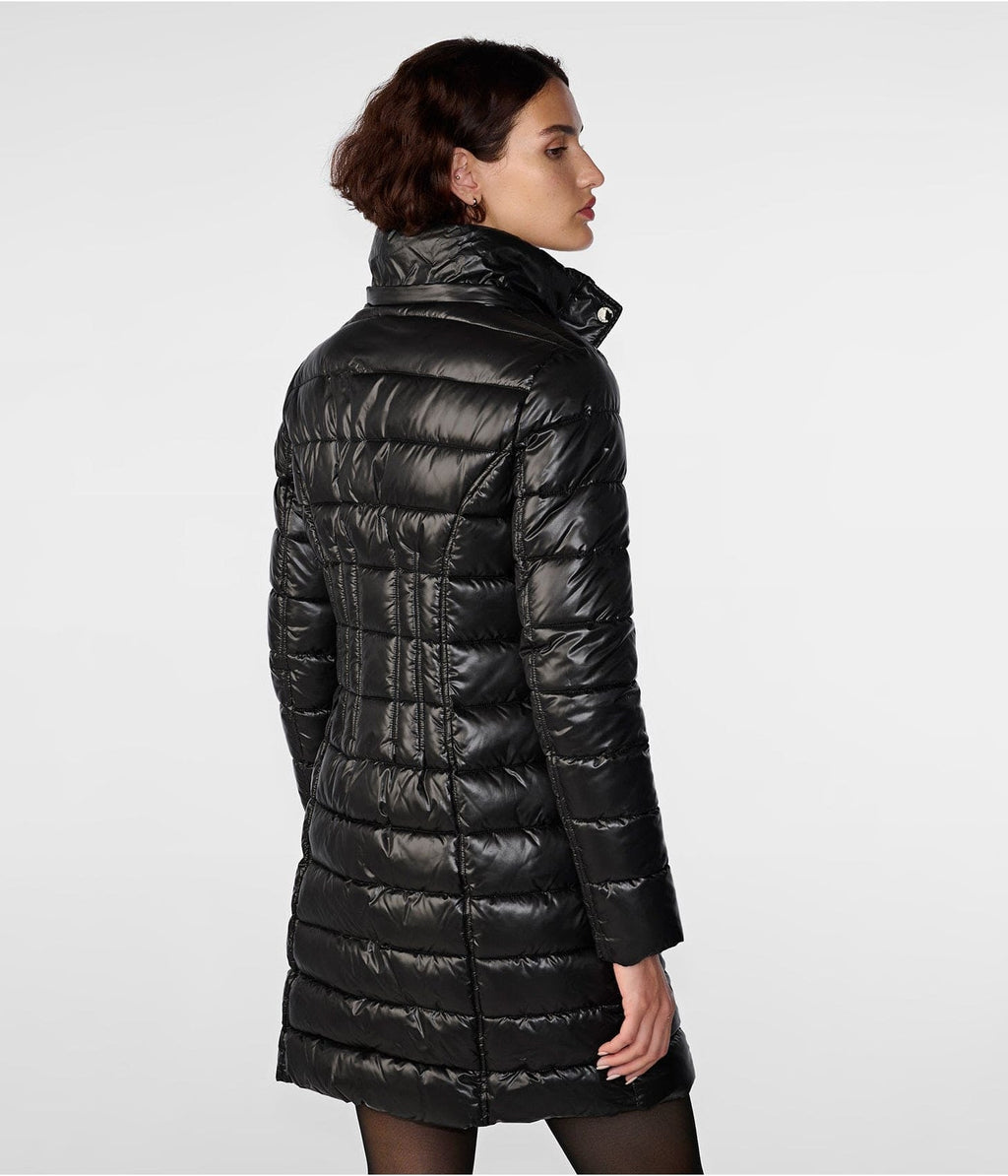 Black Quilted Puffer Coat with Hood for Women
