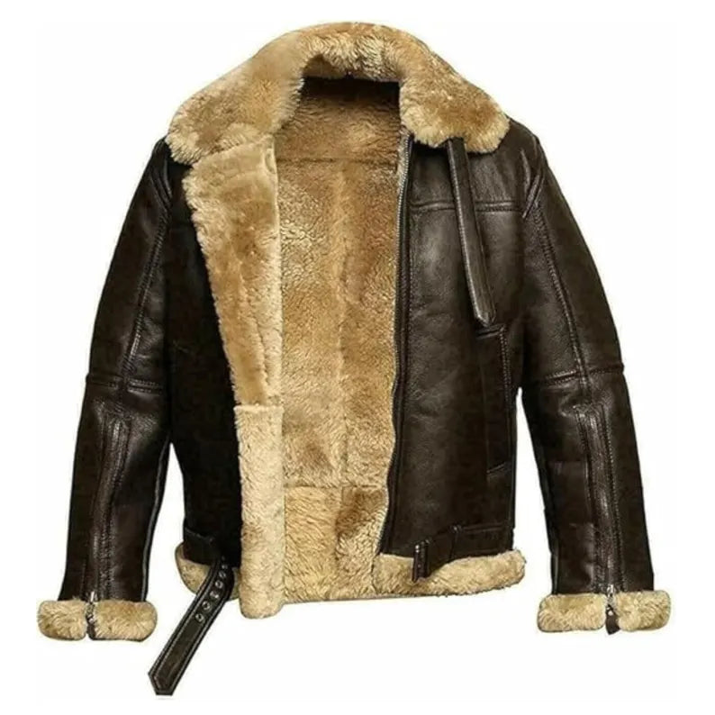 Men’s B3 Aviator Shearling Leather Jacket – Black Flying Pilot Jacket with Removable Hoodie