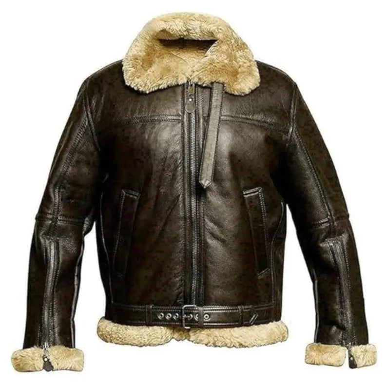 Men’s B3 Aviator Shearling Leather Jacket – Black Flying Pilot Jacket with Removable Hoodie