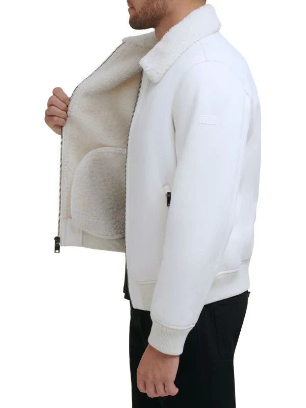 Buy Men’s Sheepskin Bomber Leather Jacket in White