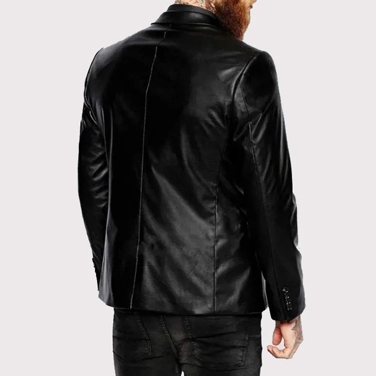 Men’s Elegant Black Lambskin Leather Blazer Coat – Genuine & Refined
