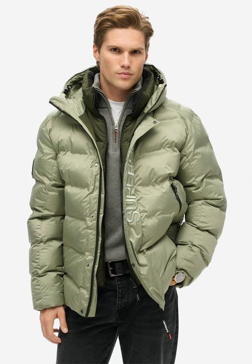 Superdry Hooded City Graphic Puffer Jacket – Seagrass Green