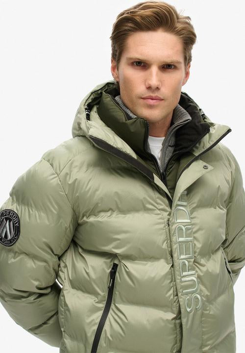 Superdry Hooded City Graphic Puffer Jacket – Seagrass Green