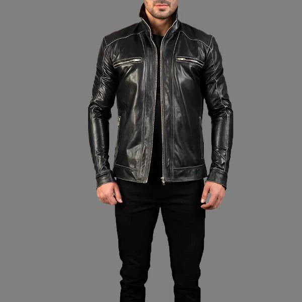 Hudson Black Leather Biker Jacket