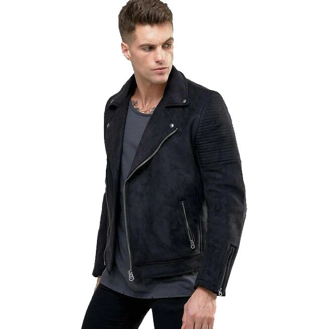 Men's Black Suede Leather Motorcycle Jacket – Classic Biker Style