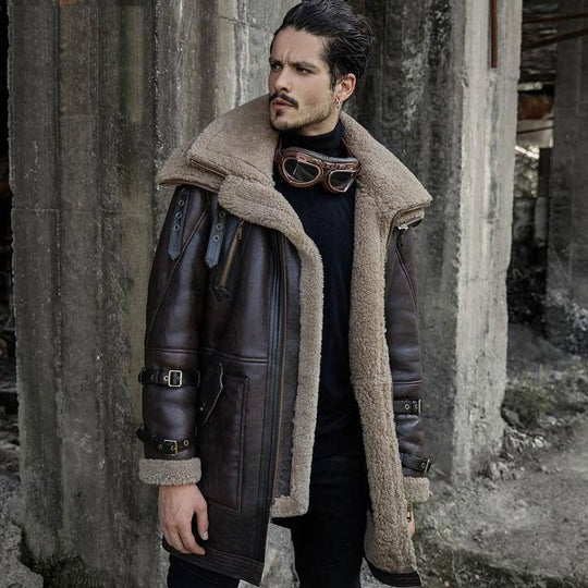 Men’s B3 Shearling Aviator Coat – Long Flight Jacket with Fur Lining