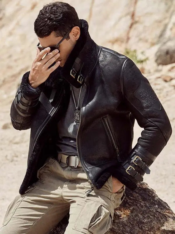 Men's B3 Aviator Shearling Leather Jacket in Black