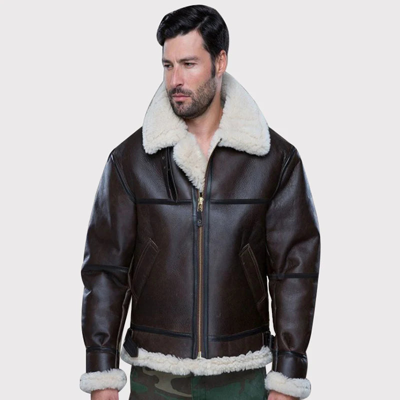 RAF B3 Brown Sheepskin Bomber Jacket – Real Shearling Aviator Coat for Men