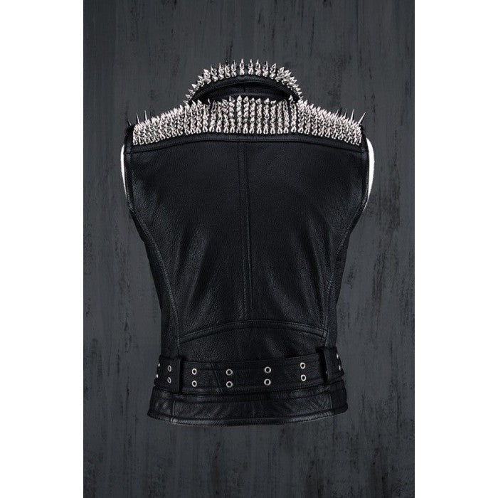 Men's Black Studded Leather Biker Vest