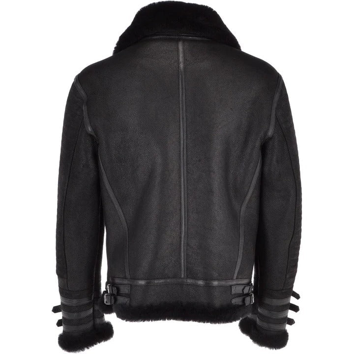 Men's Black Aviator Shearling Leather Bomber Jacket