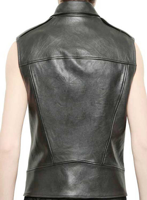 Men’s Black Biker Leather Vest – Classic Motorcycle Riding Vest