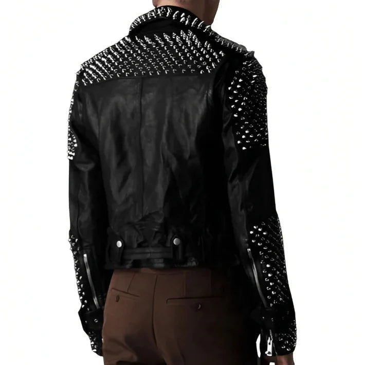 Men’s Black Studded Biker Leather Jacket – Classic Rebel Look