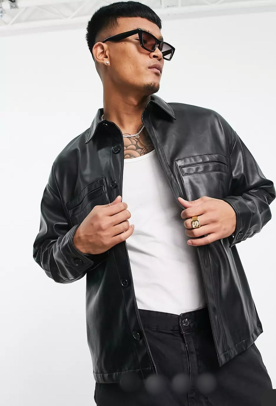 Men’s Black Full Sleeve Leather Shirt