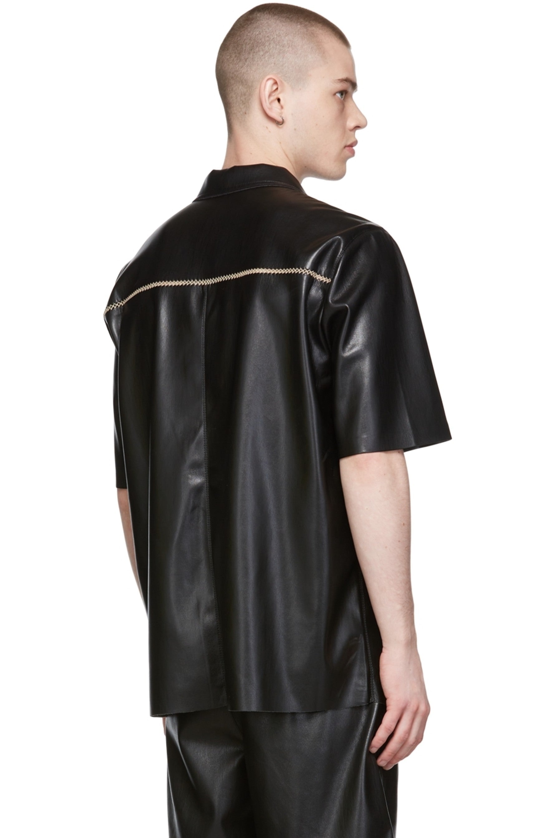 Men’s Black Half Sleeve Leather Shirt