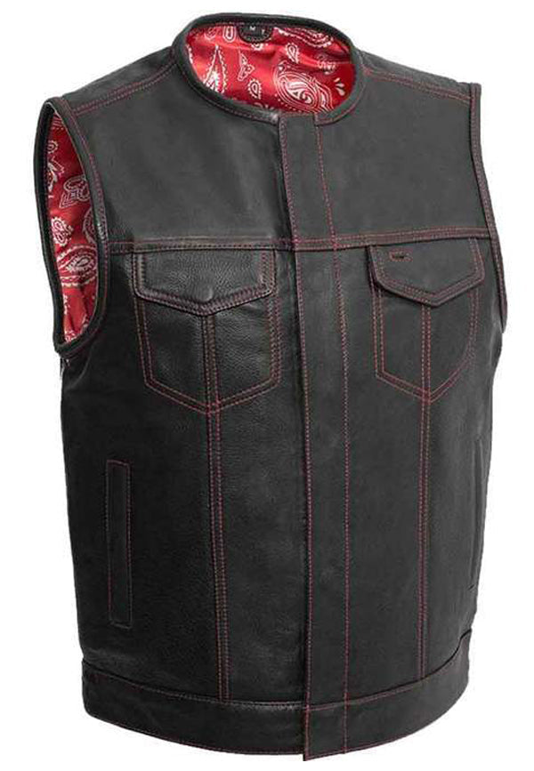 Men's Black Leather Motorcycle Biker Vest