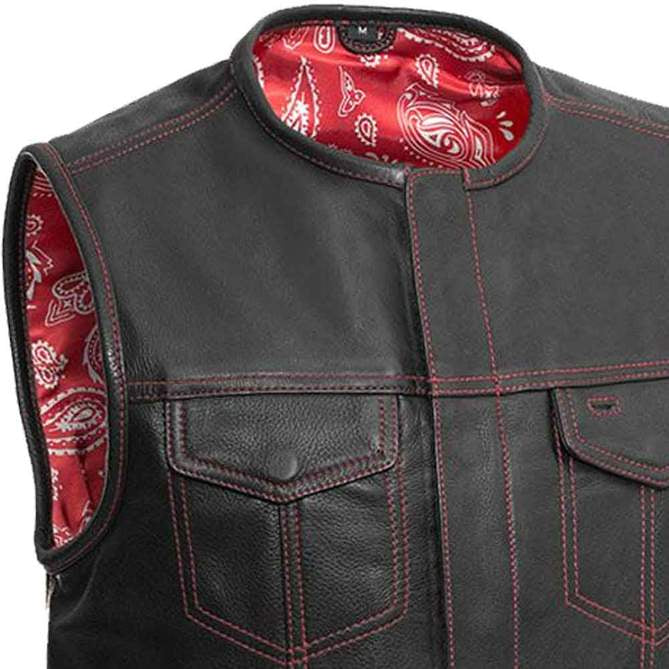 Men's Black Leather Motorcycle Biker Vest
