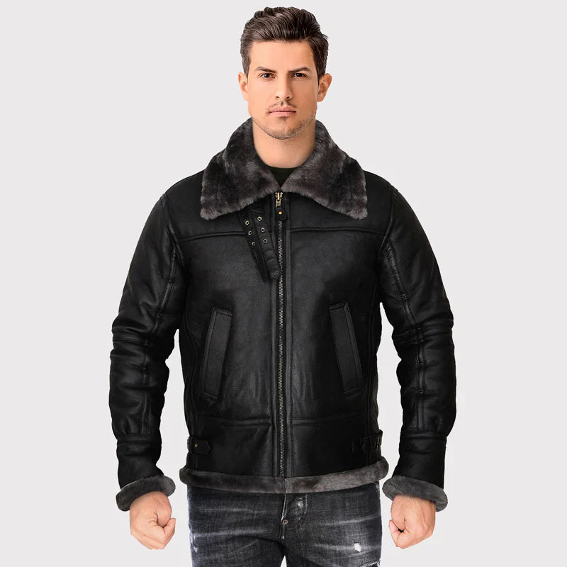 Men's Black Shearling Jacket – Premium Sheepskin Winter Coat