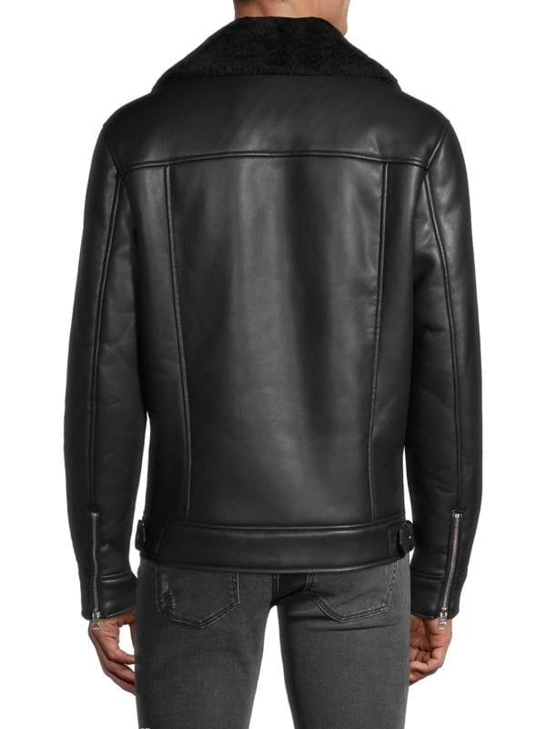 Men's Black Sheepskin Shearling Biker Leather Jacket