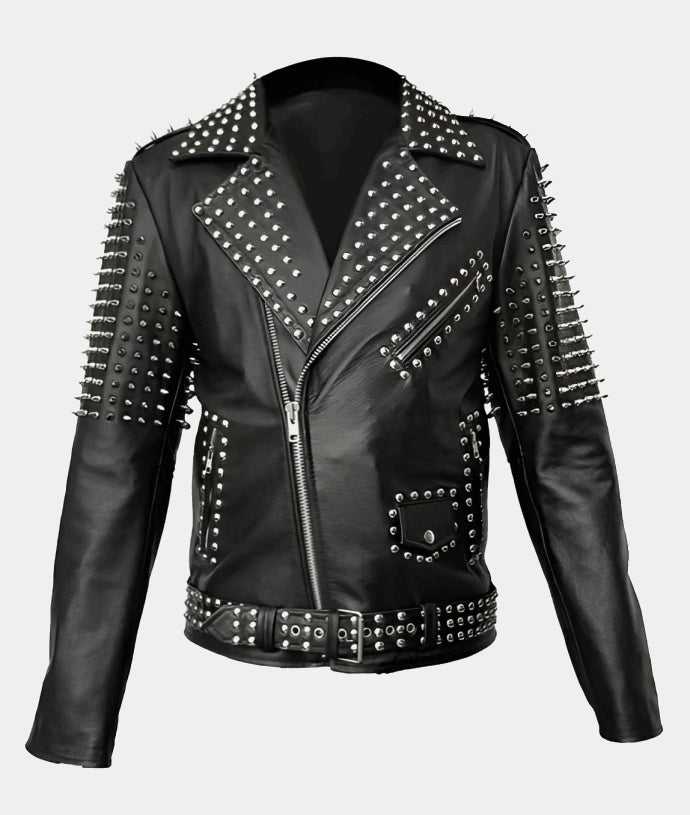 Men’s Black Studded Leather Biker Jacket