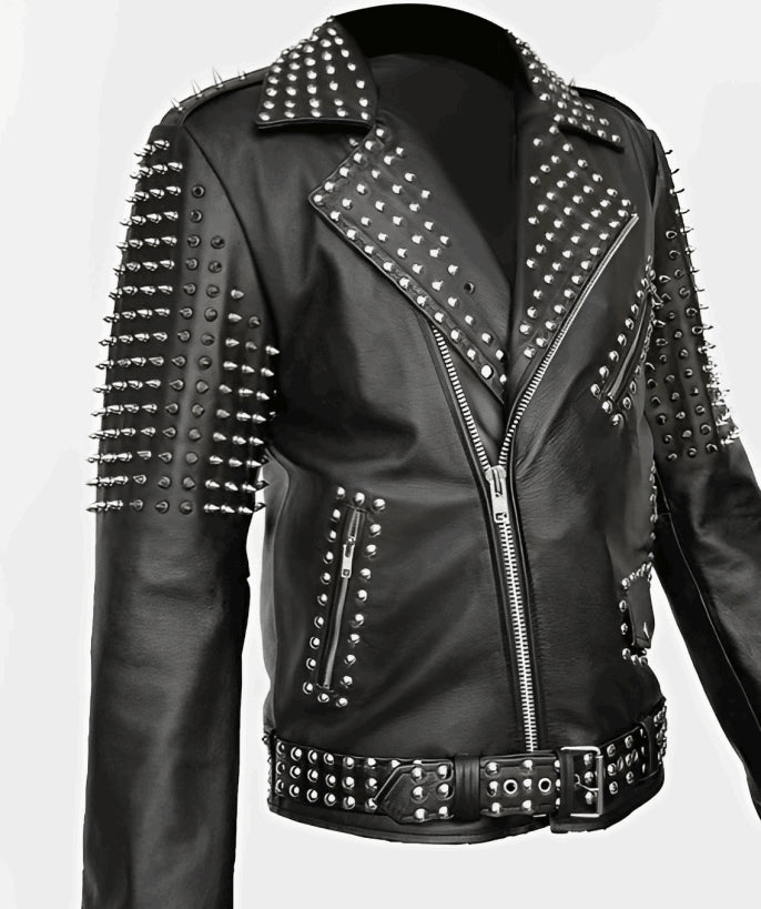 Men’s Black Studded Leather Biker Jacket