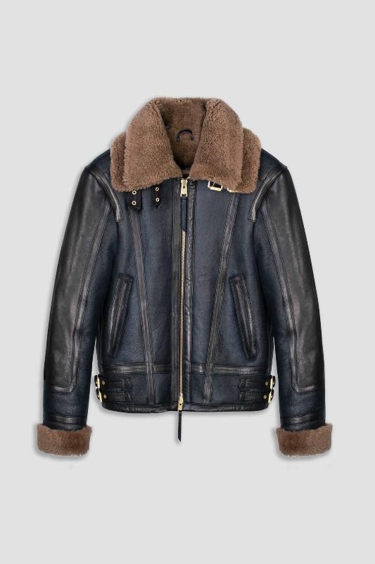 Men's Blue Sheepskin Shearling Leather Jacket – Premium Winter Outerwear