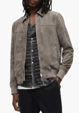 Men's Bomber Suede Leather Jacket in Gray – Arcane
