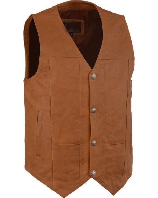 Men's Brown Leather Motorcycle Biker Vest – Classic Club Style