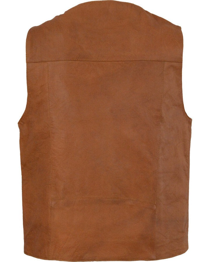 Men's Brown Leather Motorcycle Biker Vest – Classic Club Style