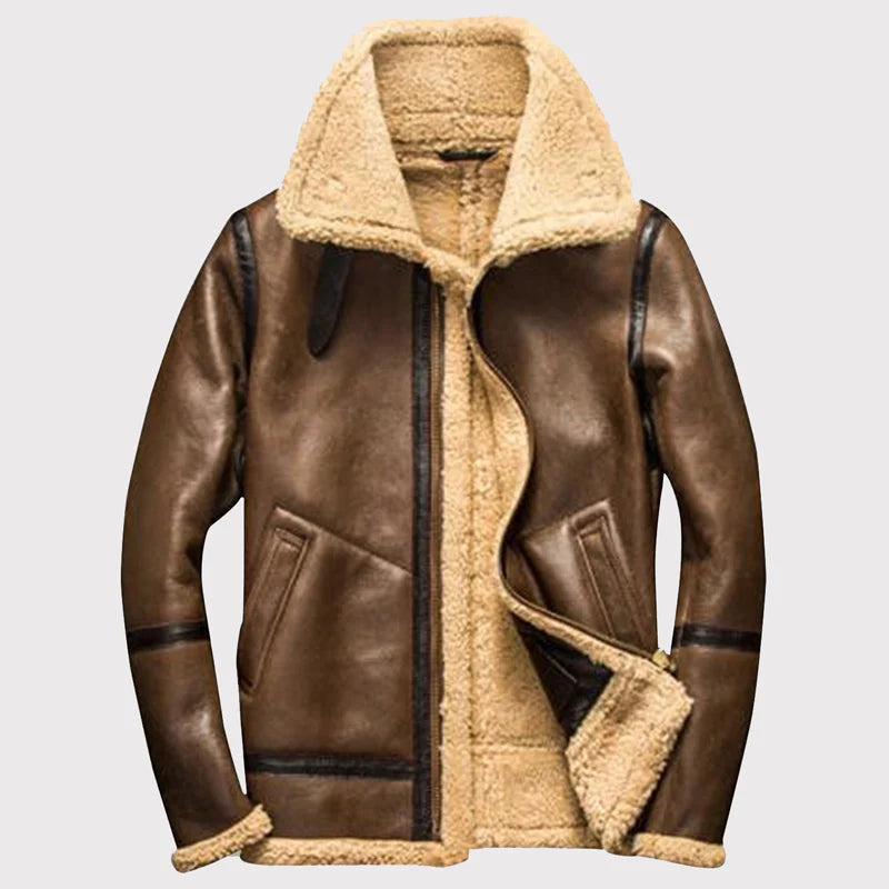 RAF B3 Brown Sheepskin Bomber Jacket – Real Shearling Aviator Coat for Men