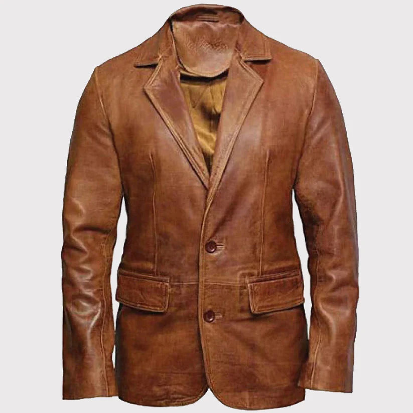Men’s Brown Leather Blazer – Casual Sophisticated Style