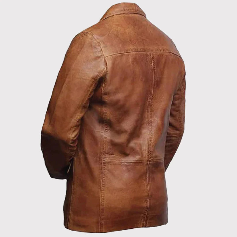Men’s Brown Leather Blazer – Casual Sophisticated Style