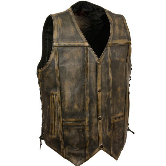 Men's Brown Distressed Biker Leather Vest