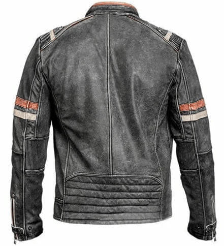 Men’s Café Racer Distressed Leather Jacket in Black