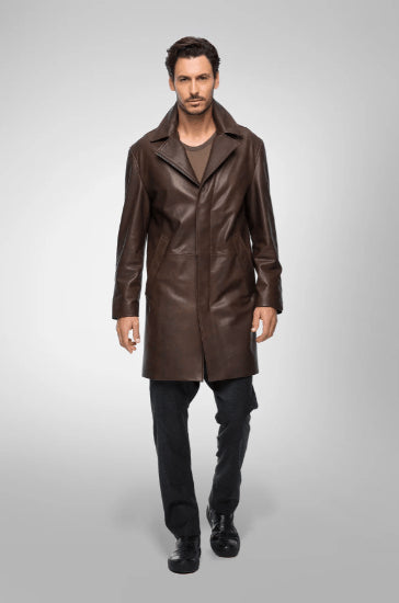 Men’s Coffee Brown Casual Leather Coat – Stylish & Versatile
