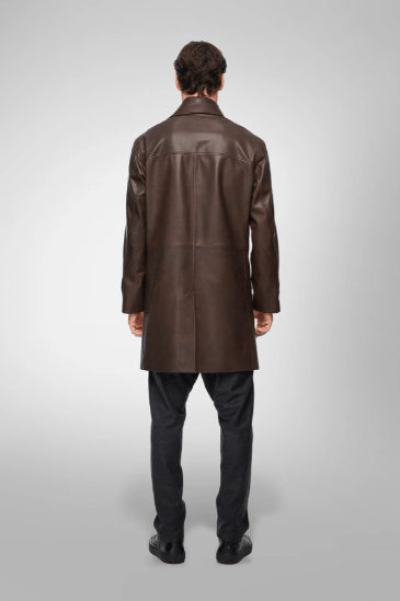 Men’s Coffee Brown Casual Leather Coat – Stylish & Versatile