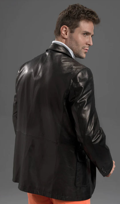 Men's Premium Black Leather Blazer – Classic & Timeless Style