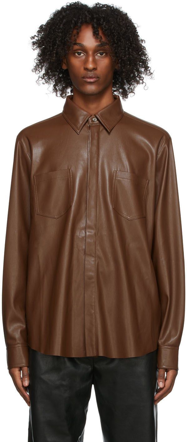 Men’s Dark Brown Full Sleeve Leather Shirt