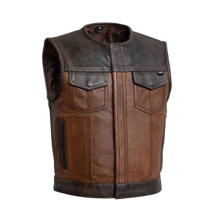 Men's Dark Brown Leather Motorcycle Biker Vest
