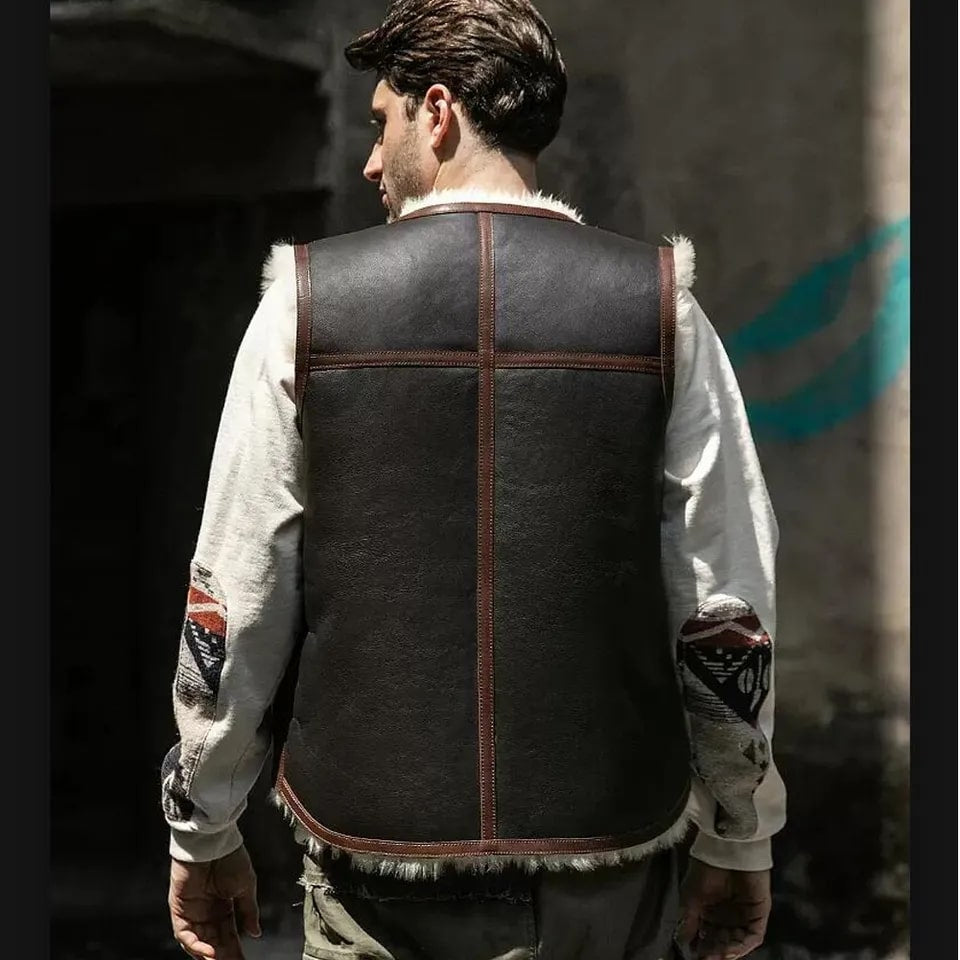 Men's Dark Brown Shearling Leather Vest