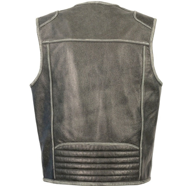 Men's Distressed Black Leather Biker Vest