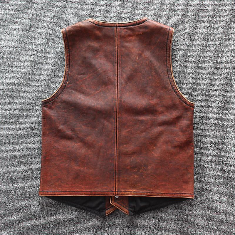Vintage Brown Distressed Leather Biker Vest