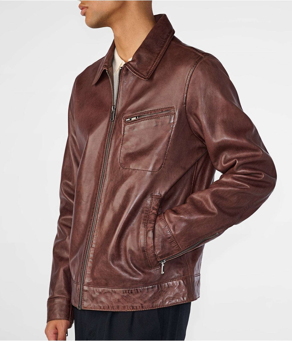Men’s Dark Brown Distressed Leather Jacket