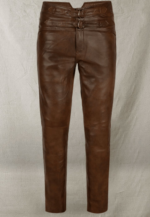 Dark Brown Distressed Leather Pants for Men - Rugged & Stylish Fit