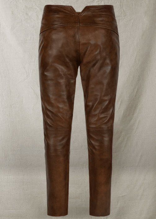 Dark Brown Distressed Leather Pants for Men - Rugged & Stylish Fit