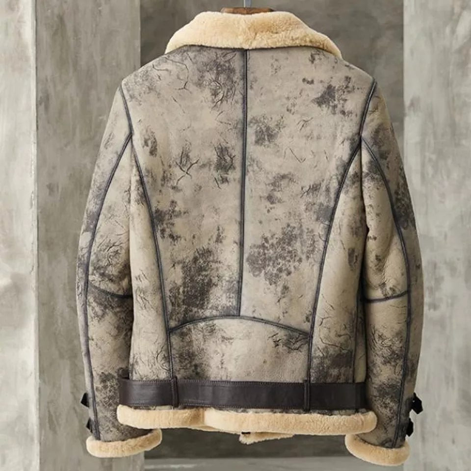 Men’s Distressed Shearling Biker Leather Jacket