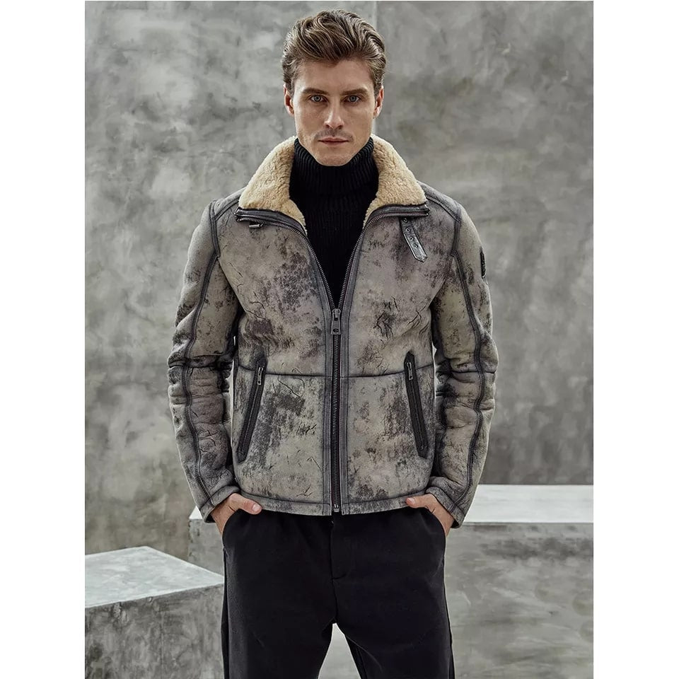 Men’s Distressed Shearling Leather Jacket