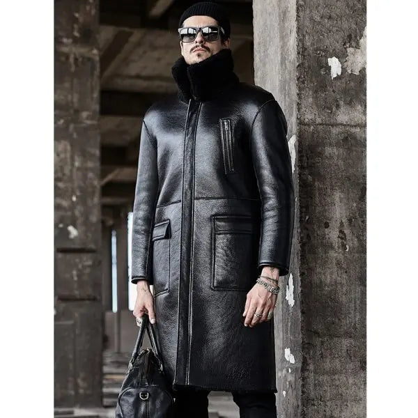 Men's Black Double-Sided Shearling Leather Coat