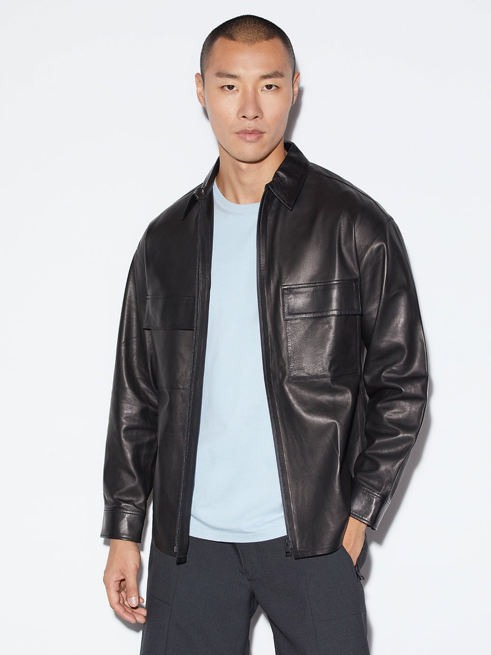 Men's Black Leather Shirt – Full Sleeve Edition